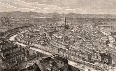 Straatsburg - Bas-Rhin, in de Elzas - gravure in 