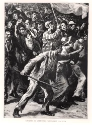 Stakers demonstreren op de straten van Chicago tijdens de Pullman-rellen van 1894, ca. 1895