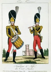 Zwitserse Garde, tamboer en fluitspelers, ca. 1790
