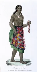 Getatoeëerde vrouw uit Tonga-Tabou - in 