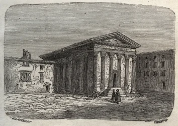 Tempel van Augustus en Livie in Wenen, in het Franse departement Isere (Romeinse tempel) - gravure in 