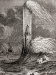 De 18e-eeuwse Eddystone-vuurtoren, gebouwd door John Rudyard, Eddystone Rocks, nabij Rame Head, Engeland, uit 