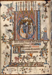De aanbidding van de Wijzen, uit het getijdenboek van St Omer, MS 36684, f.46v (perkament)