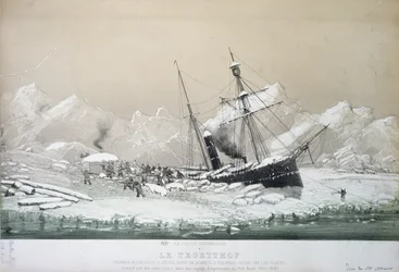 De Oostenrijkse schroefstoomboot Tegetthof vast in het ijs en aangevallen door ijsberen tijdens de ontdekkingsreis naar de Noordpool 1872-4