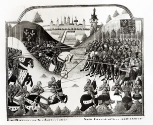 De Slag bij Fromigny, 14 april 1450, ms Fr 2691 fol. 183, uit Chronique de Charles VII door Jean Chartier