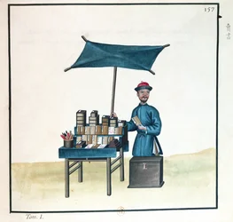 De boekverkoper, uit een boek over de straatroepen van Peking, c.1785