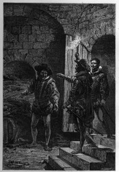 De arrestatie van Guy Fawkes (Guido Falxius, bekend als John Johnson, Engelse katholiek)