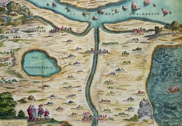 De Carte du Tendre, een kaart van een denkbeeldig land, uit volume II van Clélie geschreven door Mademoiselle de Scudéry, gegraveerd door François Chauveau (1613-76) 1656
