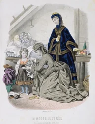 Het Liefdadigheidsbezoek, illustratie uit La Mode Illustrée, c.1870