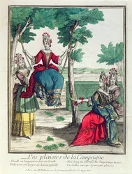 De genoegens van het platteland, tweede helft van de 17e eeuw (kleurgravure)