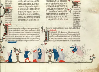 Het vertrek van Rebecca met Eliezer, uit De Bijbel van Jean de Sy, ca.1355