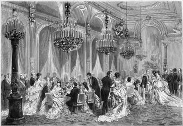 Het diner van het diplomatieke corps bij een receptie georganiseerd door Adolphe Thiers in het Palais de l