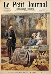 De stervende tsaar Alexander III geeft advies aan zijn zoon de tsarevitsj Nicolaas