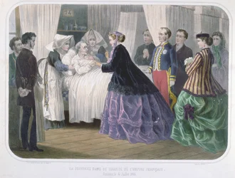 De keizerin Eugenie (1829-1920) bezoekt de choleraslachtoffers in Amiens op 4 juli 1866, ca. 1866-70
