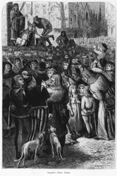 De executie van de zeug van Falaise, illustratie uit De mens en het beest door A. Mangin, 1872