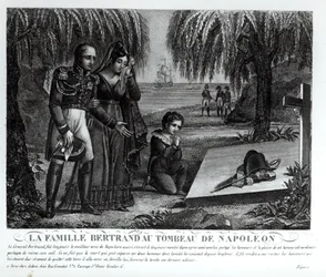 De familie van generaal Henri-Gratien Bertrand (1773-1844) bij het graf van Napoleon Bonaparte (1769-1821) 1821 (litho) (zw foto)