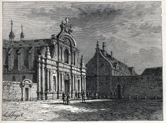 Het Feuillantsklooster, de ontmoetingsplaats van de Feuillants Club, een royalistische politieke organisatie tijdens de Franse revolutie. Gravure uit 1889. Privécollectie