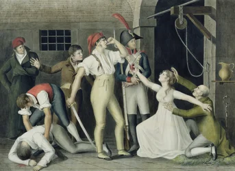 De kinderlijke en heldhaftige toewijding van juffrouw de Sombreuil in september 1792, ca. 1800