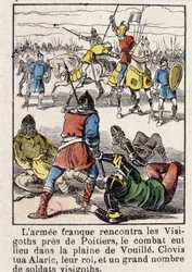 Het Franse leger ontmoette de Visigoten nabij Poitiers, het gevecht vond plaats in de vlakte van Vouillé. Clovis doodde Alarik, hun koning, en een groot aantal Visigotische soldaten, in 507.