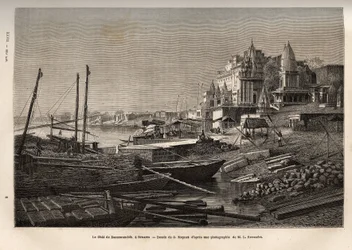De Ghat de Benares (het huidige Vanarasi) (ghat duidt op de trappen die de oevers van de rivieren en de oevers van de bassins en reservoirs bedekken die het mogelijk maken om in contact te komen met water), gegraveerd naar de tekening van G. Moynet, illust