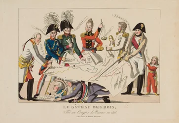 De koningskoek wordt aangesneden op het Congres van Wenen (november 1814-juni 1815), ca. 1815