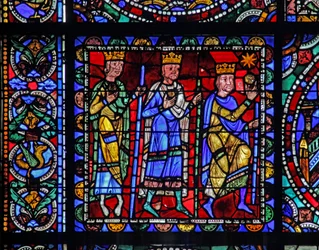 Het leven van Christus raam: De aanbidding van de wijzen (met het volgende paneel)