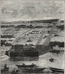 De Machine van Marly - Uitzicht op de machine van het aquaduct van Marly geïnstalleerd in Bougival - Het aquaduct van Louveciennes (of Marly) voor de watervoorziening van Versailles en het kasteel van Marly - Gravure in 