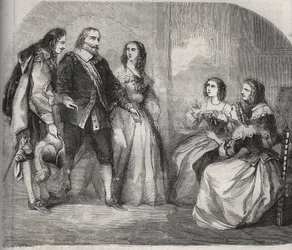 De markies van Montespan, Louis Henri de Pardaillan de Gondrin (1640-1691) (links) kwam het huwelijk voorstellen van Françoise Athénaïs de Rochechouart Mortemart (toen markiezin van Montespan of Madame de Montespan)