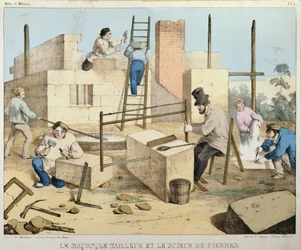 De metselaar, de steenhouwer en de steenzager, ca. 1860
