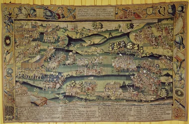 De ontmoeting van de twee legers bij de Slag bij Jarnac, 13 maart 1569
