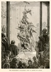 Het monument stortte in als een kaartenhuis, uit 