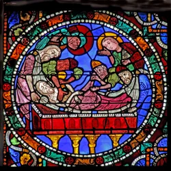 Het Passie raam: Zalving van het lichaam van Christus