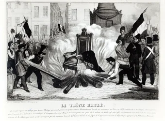 Het volk verbrandt de troon op de Place de la Bastille, 1848