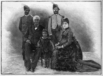 De president van Haïti Etienne Felicite Solomon (1820-1888) met zijn familie en adjudanten.