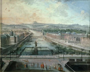 De rivier de Seine gezien vanaf de Place Dauphine ... (schilderij op doek)