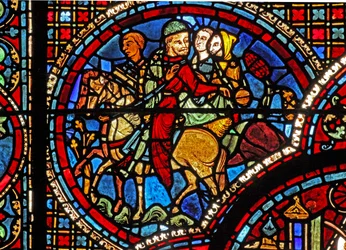 Het raam van Sint-Lubin: een groep te paard