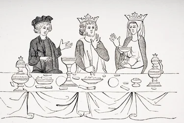 De tafel van een baron in de 13e eeuw, naar een miniatuur uit 
