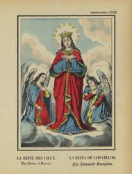 De maagd Maria, de koningin van de hemel (kleurenlitho)
