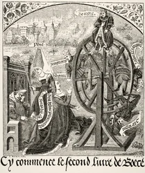 Het rad van fortuin, uit Wetenschap en Literatuur in de Middeleeuwen door Paul Lacroix, gepubliceerd in Londen 1878