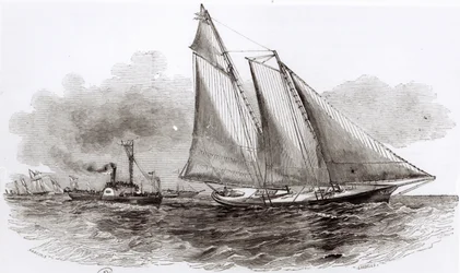 Het jacht America neemt de leiding in de Regatta van 1851 in Cowes, uit Le Monde Illustré