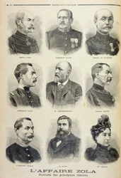 De Zola-affaire: portretten van de belangrijkste getuigen, illustratie uit de geïllustreerde bijlage van Le Petit Journal, 27 februari 1898