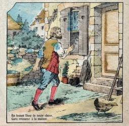 De eikel en de pompoen. Fabels van Jean de La Fontaine (1621-95). Epinal imaging eind 19e eeuw.