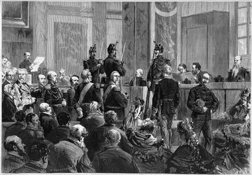De oproep van de getuigen tijdens het proces van maarschalk Francois Achille Bazaine (Francois-Achille)