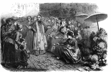 De cholera in Rome: paus Gregorius XVI beval processies, rogaties en zegeningen om de cholera te stoppen. Gravure in "Histoire des Papes-Rois-Queen and Empereurs a travers les siècles" door Maurice Lachatre