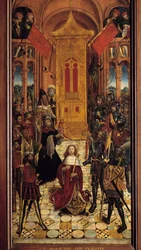 De kroning van David. David wordt tot koning van Israël gekroond. Schilderij van de Franse school uit de 16e eeuw, 1501, afkomstig uit de kathedraal van Amiens. Hoogte 1,95 m. Parijs, Nationaal Museum van de Middeleeuwen, Thermes de Cluny