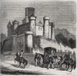 De stoet van Rigonde (ca. 569-na 589) verlaat Parijs om naar haar verloofde, prins Recarede, te gaan. Gravure uit 1871 in 