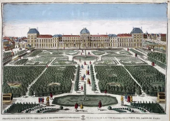 De tuinen en het paleis van de Tuilerieën - gravure