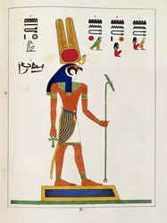 De god Mandou, illustratie uit Pantheon egyptien: collectie van mythologische personages uit het oude Egypte, door Jean-Francois Champollion