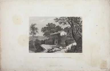 Het huis van Napoleon op het eiland Elba, gegraveerd door Schroeder