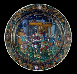 De gevangenneming van Sint Jozef. Plaat in gekleurd email geproduceerd in Limoges in de 16e eeuw. Parijs, Louvre Museum